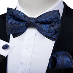 Classic Black Men Bow Ties Bowties Butterfly Pocket Square Cufflinks Set Suit Paisley Gold Pre-Tied Bow Tie