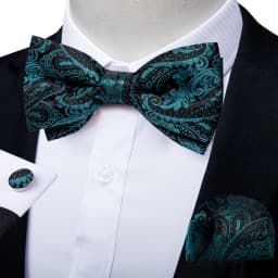 Classic Black Men Bow Ties Bowties Butterfly Pocket Square Cufflinks Set Suit Paisley Gold Pre-Tied Bow Tie