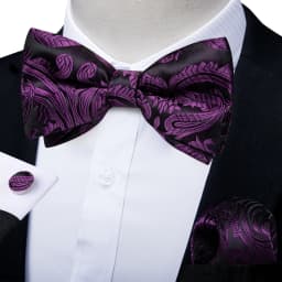 Classic Black Men Bow Ties Bowties Butterfly Pocket Square Cufflinks Set Suit Paisley Gold Pre-Tied Bow Tie