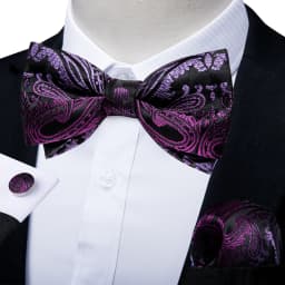 Classic Black Men Bow Ties Bowties Butterfly Pocket Square Cufflinks Set Suit Paisley Gold Pre-Tied Bow Tie