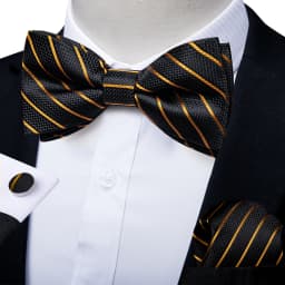 Classic Black Men Bow Ties Bowties Butterfly Pocket Square Cufflinks Set Suit Paisley Gold Pre-Tied Bow Tie