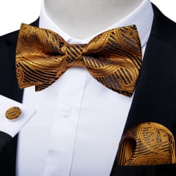 Classic Black Men Bow Ties Bowties Butterfly Pocket Square Cufflinks Set Suit Paisley Gold Pre-Tied Bow Tie