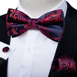 Classic Black Men Bow Ties Bowties Butterfly Pocket Square Cufflinks Set Suit Paisley Gold Pre-Tied Bow Tie
