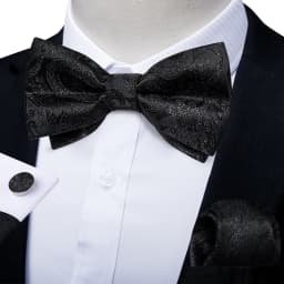 Classic Black Men Bow Ties Bowties Butterfly Pocket Square Cufflinks Set Suit Paisley Gold Pre-Tied Bow Tie
