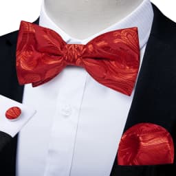 Classic Black Men Bow Ties Bowties Butterfly Pocket Square Cufflinks Set Suit Paisley Gold Pre-Tied Bow Tie