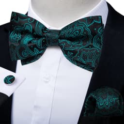 Classic Black Men Bow Ties Bowties Butterfly Pocket Square Cufflinks Set Suit Paisley Gold Pre-Tied Bow Tie