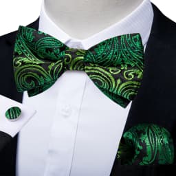 Classic Black Men Bow Ties Bowties Butterfly Pocket Square Cufflinks Set Suit Paisley Gold Pre-Tied Bow Tie