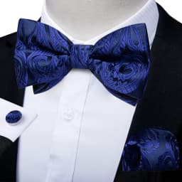Classic Black Men Bow Ties Bowties Butterfly Pocket Square Cufflinks Set Suit Paisley Gold Pre-Tied Bow Tie