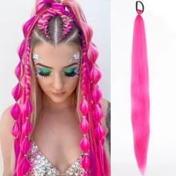 LUPU Synthetic Ponytail Extension with Elastic Tie Hair Band 26" Long Straight Colored Braiding Ponytail Ombre Pink Purple Blue