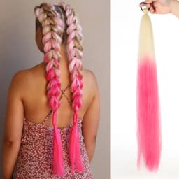 LUPU Synthetic Ponytail Extension with Elastic Tie Hair Band 26" Long Straight Colored Braiding Ponytail Ombre Pink Purple Blue