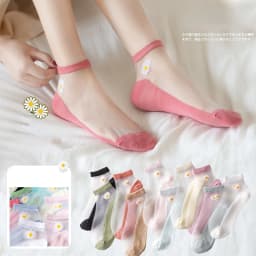 5Pairs Summer Woman Silk Socks Ankle Lace Ultra-thin Girl’s Transparent Glass Fiber Fashion Daisy Flower Harajuku Cute Style New