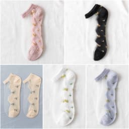 5Pairs Summer Woman Silk Socks Ankle Lace Ultra-thin Girl’s Transparent Glass Fiber Fashion Daisy Flower Harajuku Cute Style New