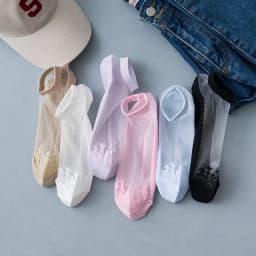 5Pairs Summer Woman Silk Socks Ankle Lace Ultra-thin Girl’s Transparent Glass Fiber Fashion Daisy Flower Harajuku Cute Style New