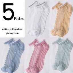 5Pairs Summer Woman Silk Socks Ankle Lace Ultra-thin Girl’s Transparent Glass Fiber Fashion Daisy Flower Harajuku Cute Style New