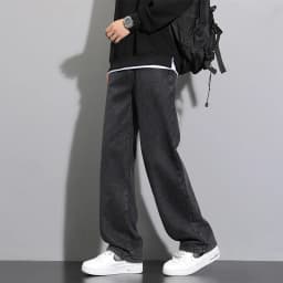 2026 New Korean Men's Casual Long Jeans Classic Man Straight Denim Wide-leg Pants Solid Color Light Blue Grey Black