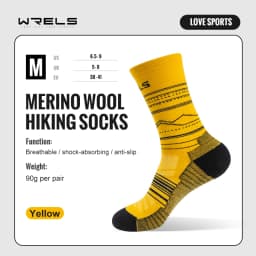 WRELS Merino Wool Socks Hiking Running Socks Soft Lightweight Shock Absorption Damping Mid-Calf Breathable Ankle Cycling Socks