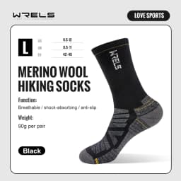 WRELS Merino Wool Socks Hiking Running Socks Soft Lightweight Shock Absorption Damping Mid-Calf Breathable Ankle Cycling Socks