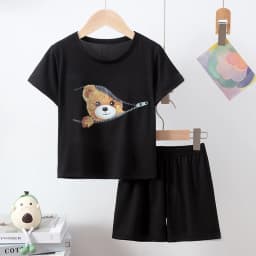 Summer CHILDREN'S Clothing Short Sleeve Shorts 2-piece Suit for Boys and Girls Comfortable Wild Blue Elephant Suit.