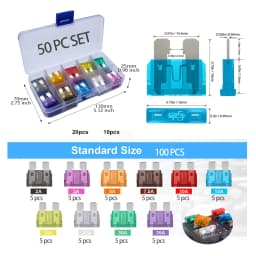 100pcs Standard Car Fuses 2A 3A 5A 7.5A 10A 15A 20A 25A 30A 35A Free Matching Choice Car Fuses Blade Fuses for RV/Truck/SUV