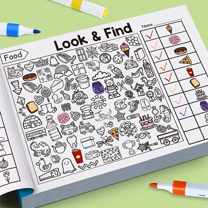 Children's Hidden Objects Coloring Book, with 100+ Find & Color Pages - Interactive Find & Color Activity Workbook, Suitable for School, Home, Travel - Educational Puzzle Book