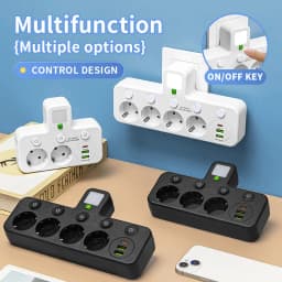 EU Plug Outlet 4 Sockets Multitap Wall Power Strip Electrical Socket 2 USB 1 Type-C Ports No Extension Cord with 2500W MAX Power