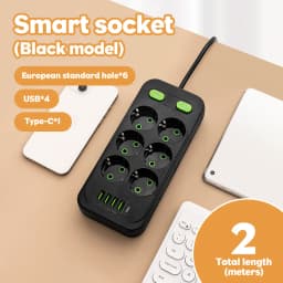 EU Plug Outlet 4 Sockets Multitap Wall Power Strip Electrical Socket 2 USB 1 Type-C Ports No Extension Cord with 2500W MAX Power