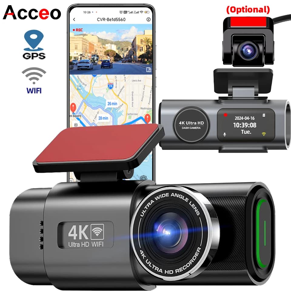 Dash Cam 4K UHD Recording Car Camera DVR Night Vision Video Recorder Built-In Wi-Fi Support GPS 24H Parking