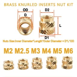Brass Threaded Insert Nut Kit M2 M2.5 M3 M4 M5 M6 M8 Hot Melt Heat Knurled Embed Injection Copper Insertnut for 3D Print Plastic