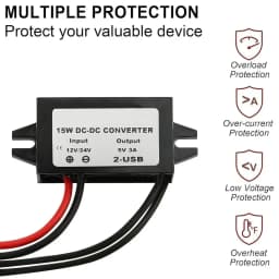 12V/24V to 5V 3A Power Adapter Converter DC-DC Step Down Module USB-A Female/Type C/dual USB/open Wire Connector Waterproof CE