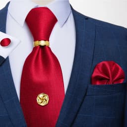 Men Tie Navy Gold Striped Business Formal Necktie Handkerchief Cuffinks Ring Set Jacquard Woven Wedding Tie DiBanGu