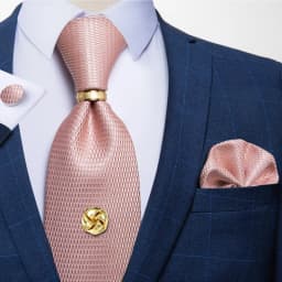 Men Tie Navy Gold Striped Business Formal Necktie Handkerchief Cuffinks Ring Set Jacquard Woven Wedding Tie DiBanGu