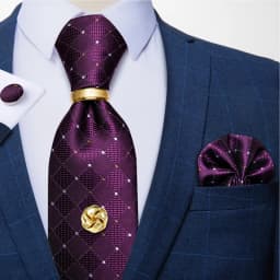 Men Tie Navy Gold Striped Business Formal Necktie Handkerchief Cuffinks Ring Set Jacquard Woven Wedding Tie DiBanGu