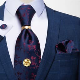 Men Tie Navy Gold Striped Business Formal Necktie Handkerchief Cuffinks Ring Set Jacquard Woven Wedding Tie DiBanGu