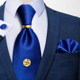 Men Tie Navy Gold Striped Business Formal Necktie Handkerchief Cuffinks Ring Set Jacquard Woven Wedding Tie DiBanGu