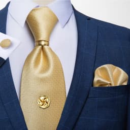 Men Tie Navy Gold Striped Business Formal Necktie Handkerchief Cuffinks Ring Set Jacquard Woven Wedding Tie DiBanGu