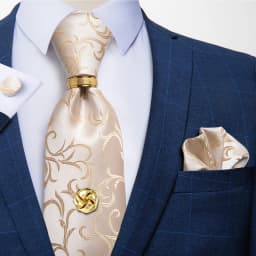 Men Tie Navy Gold Striped Business Formal Necktie Handkerchief Cuffinks Ring Set Jacquard Woven Wedding Tie DiBanGu