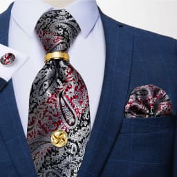 Men Tie Navy Gold Striped Business Formal Necktie Handkerchief Cuffinks Ring Set Jacquard Woven Wedding Tie DiBanGu