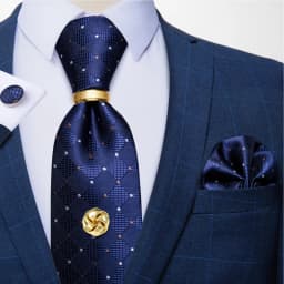Men Tie Navy Gold Striped Business Formal Necktie Handkerchief Cuffinks Ring Set Jacquard Woven Wedding Tie DiBanGu