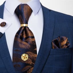 Men Tie Navy Gold Striped Business Formal Necktie Handkerchief Cuffinks Ring Set Jacquard Woven Wedding Tie DiBanGu