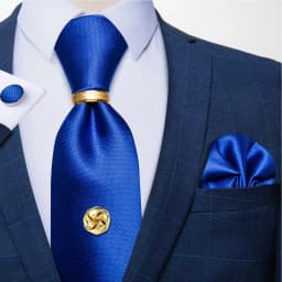 Men Tie Navy Gold Striped Business Formal Necktie Handkerchief Cuffinks Ring Set Jacquard Woven Wedding Tie DiBanGu