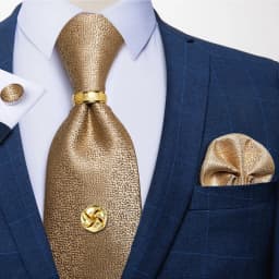 Men Tie Navy Gold Striped Business Formal Necktie Handkerchief Cuffinks Ring Set Jacquard Woven Wedding Tie DiBanGu