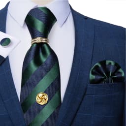 Men Tie Navy Gold Striped Business Formal Necktie Handkerchief Cuffinks Ring Set Jacquard Woven Wedding Tie DiBanGu