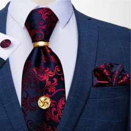 Men Tie Navy Gold Striped Business Formal Necktie Handkerchief Cuffinks Ring Set Jacquard Woven Wedding Tie DiBanGu