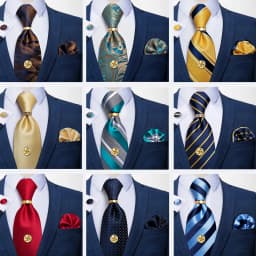 Men Tie Navy Gold Striped Business Formal Necktie Handkerchief Cuffinks Ring Set Jacquard Woven Wedding Tie DiBanGu