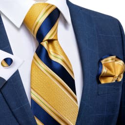 Men Tie Navy Gold Striped Business Formal Necktie Handkerchief Cuffinks Ring Set Jacquard Woven Wedding Tie DiBanGu