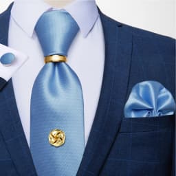 Men Tie Navy Gold Striped Business Formal Necktie Handkerchief Cuffinks Ring Set Jacquard Woven Wedding Tie DiBanGu