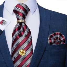 Men Tie Navy Gold Striped Business Formal Necktie Handkerchief Cuffinks Ring Set Jacquard Woven Wedding Tie DiBanGu