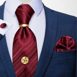 Men Tie Navy Gold Striped Business Formal Necktie Handkerchief Cuffinks Ring Set Jacquard Woven Wedding Tie DiBanGu