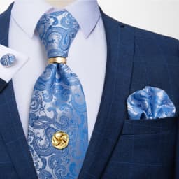 Men Tie Navy Gold Striped Business Formal Necktie Handkerchief Cuffinks Ring Set Jacquard Woven Wedding Tie DiBanGu