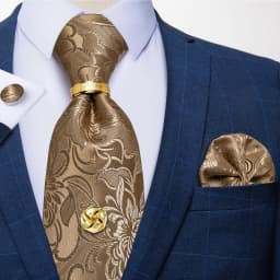 Men Tie Navy Gold Striped Business Formal Necktie Handkerchief Cuffinks Ring Set Jacquard Woven Wedding Tie DiBanGu